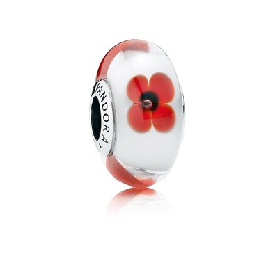 Pandora Red Poppies July Birthstone Photo Flower Charm