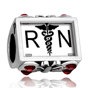Pandora Registered Nurse RN Cross Swaroski Crystal Garnet Red Charm image
