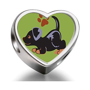 Pandora Rottweiler Black Heart Photo Charm