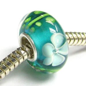 Pandora Round Flower Green Glass Charm