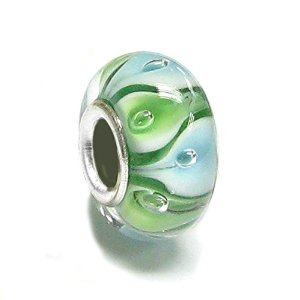 Pandora Round Green Blue Glass Lily Flower Charm image