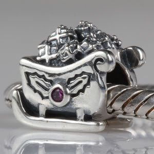 Pandora Santas Sleigh Red Crystal Silver Charm image