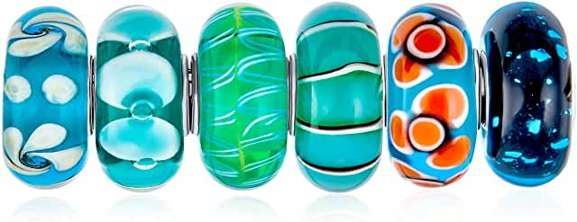 Pandora Set Of 6 Colorful Murano Glass Charm
