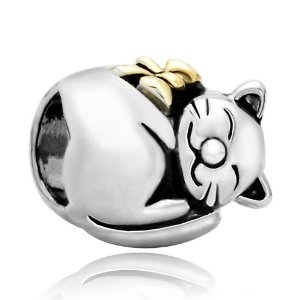 Pandora Silver Cate With Gold Plated Bow Charm image