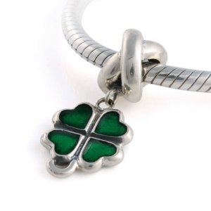 Pandora Silver Green Clover Dangle Charm