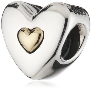 Pandora Silver Happy Anniversary Gold Heart Charm image