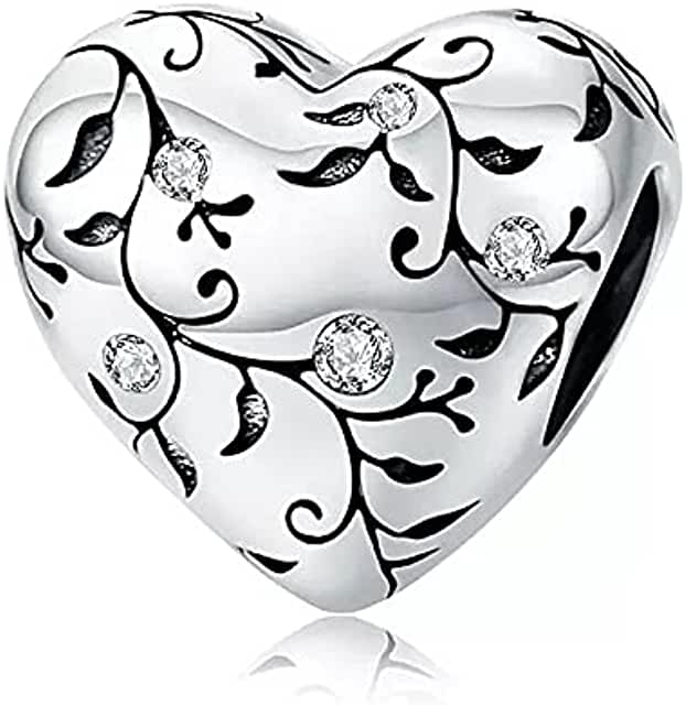 Pandora Silver Heart Rose Violet Flowers Pendant Charm