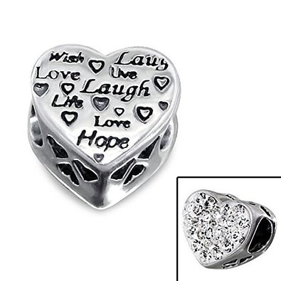 Pandora Silver Live Love Laugh Engraved Heart Charm