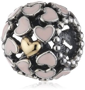 Pandora Silver Pink Enamel Hearts Charm image