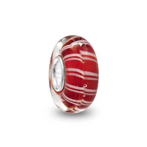 Pandora Silver Red White Strip Cane Murano Glass Charm image