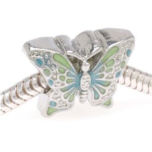 Pandora Silver Tone Green And Blue Butterfly Charm
