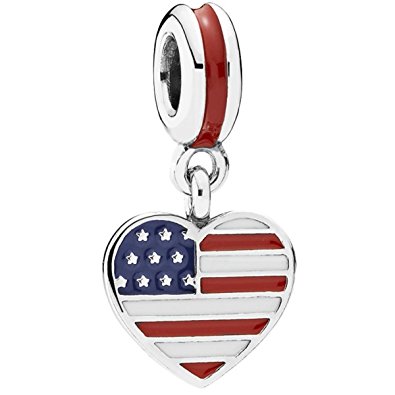 Pandora Silver USA Flag On Heart Charm