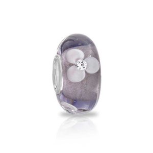 Pandora Simulated Amethyst Murano Glass Flower Charm