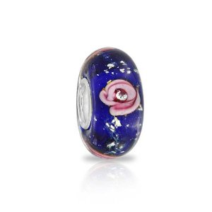 Pandora Simulated Sapphire Glass Rose Charm