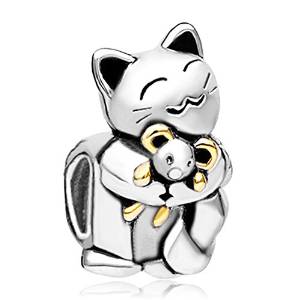 Pandora Smiling Cat Hugging Mouse Charm image