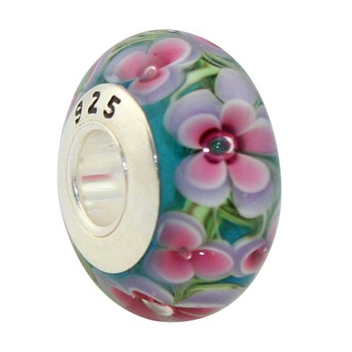 Pandora Stamped Purple Murano Glass Charm