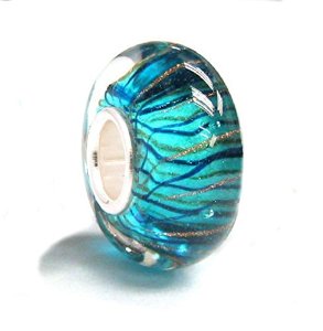 Pandora Stripe Wave Blue Gold Glass Story Charm