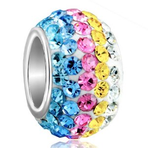 Pandora Stripes Yellow Pink Blue Crystal Charm