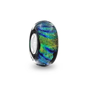 Pandora Turquoise Glitter Black Murano Glass Charm image