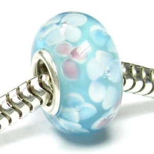 Pandora Turquoise Hawaii Blue Flowers Glass Charm image