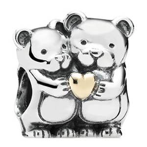 Pandora Two Teddy Bears With Golden Heart Charm