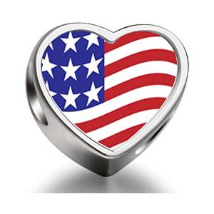 Pandora USA Flag Heart Photo Charm