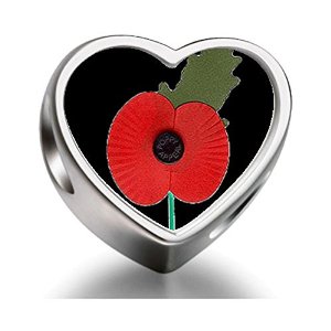 Pandora Veterans Poppy Heart Photo Charm
