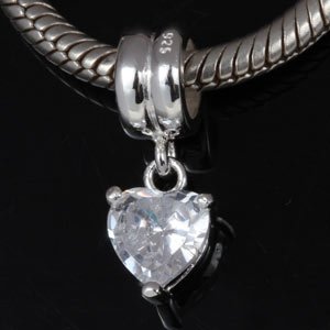 Pandora White Crystal Heart Dangle Charm image
