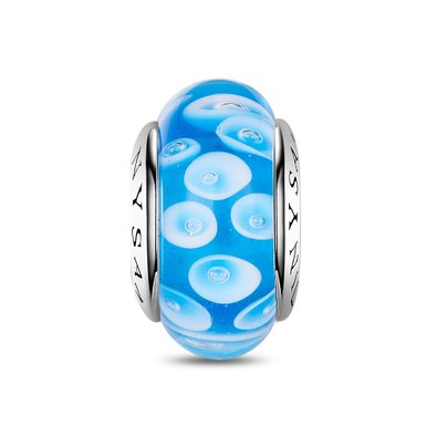 Pandora White Flower Ocean Blue Murano Glass Charm