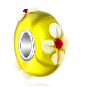 Pandora White Flower Yellow Murano Glass Charm