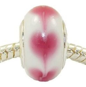 Pandora White Glass Pink Hearts Charm image