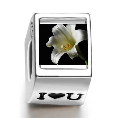 Pandora White Lily Heart Photo Charm