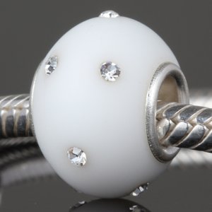 Pandora White Murano Frosted Glass Swarovski Charm