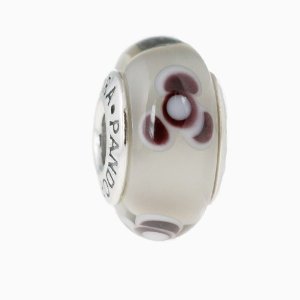 Pandora White Murano Glass Brown Dots Charm image