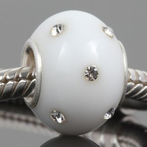 Pandora White Murano Glass Clear Swarovski Crystal June Charm image