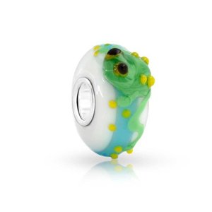 Pandora White Murano Glass Green Frog Charm image