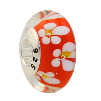 Pandora White Orange Flower Murano Glass Charm image