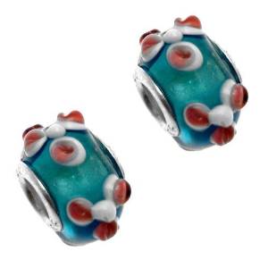 Pandora White Pink Turquoise Murano Glass Charm image