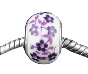 Pandora White Purple Flower Ceramic Charm