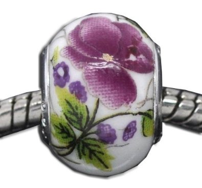 Pandora White Purple Flower Glass Charm