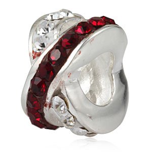 Pandora White Red Crystal X Charm