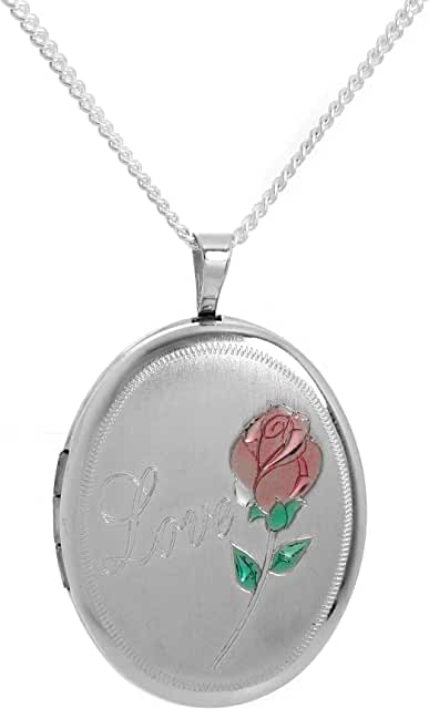Silver Oval Pendant Real Rose Buds With Chain Charm