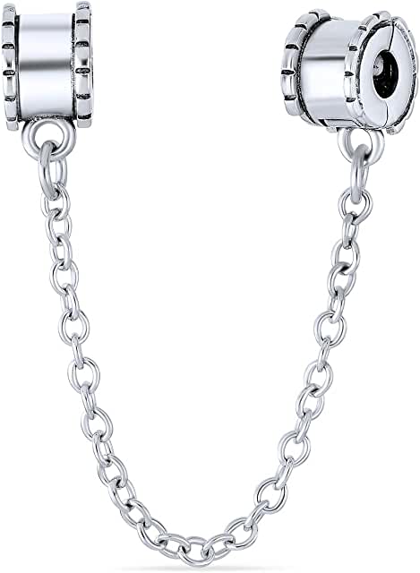 Sterling Clip On Safety Chain Flower Pattern Charm image