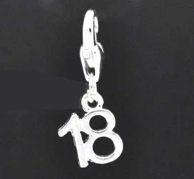 Sterling Silver Age 18 Dangle Clip On Charm