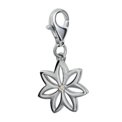 Sterling Silver Flower And Diamond Clip On Charm