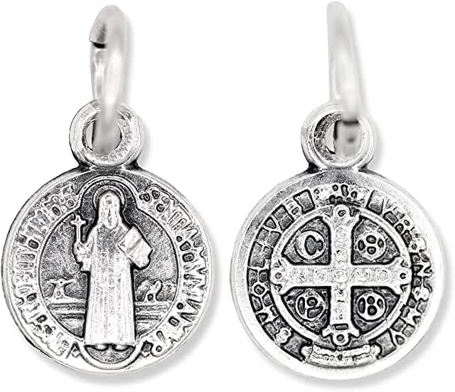 Sterling Silver St Benedict Catholic Medal Pendant Charm