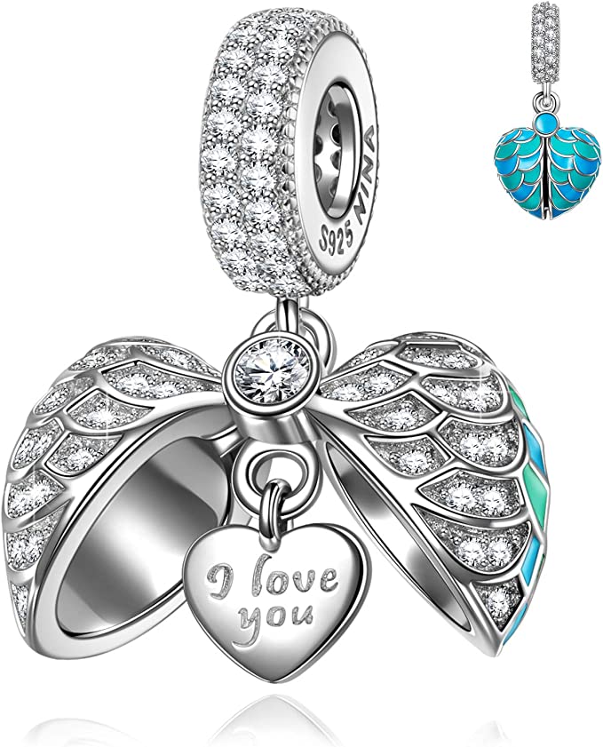 Sterling Silverr Heart Wings Angel Charm image